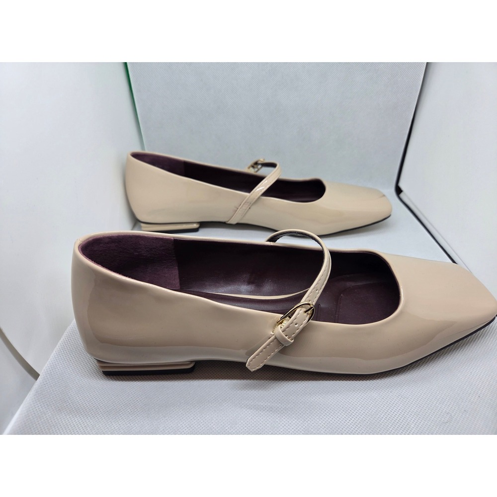 Franco Sarto Nude Beigh Patent Square Two Mary Jane Flat Shoe Women 8.5M
